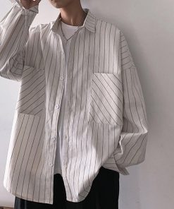 Trendy Men With Long-Sleeved Shirt Korean Men's Handsome Striped Shirt