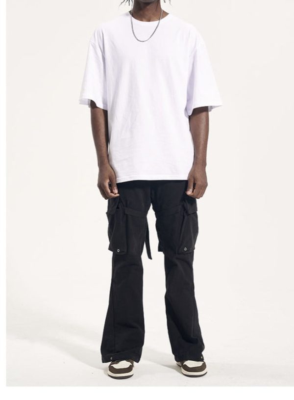 High Street Vibe Style Vujade Style Tie Tooling Pocket Flared Men'S Loose Trend Straight Trousers High street VIBE style VUJADE style tie tooling pocket flared men's loose trend straight trousers