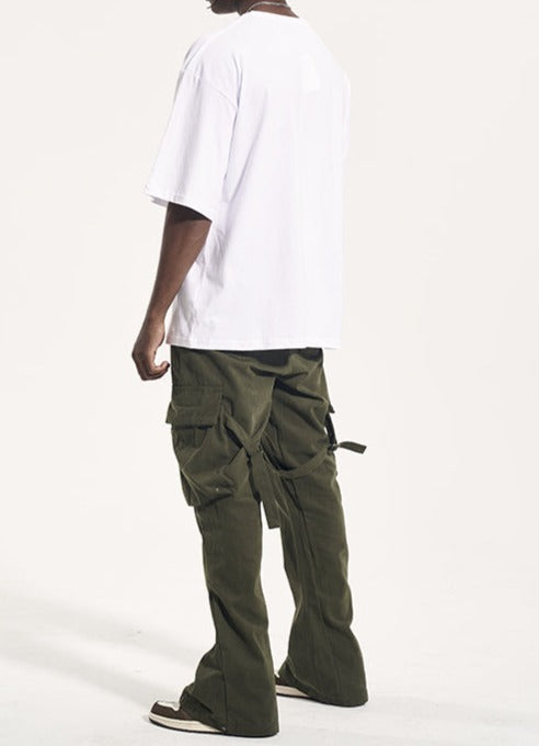 High Street Vibe Style Vujade Style Tie Tooling Pocket Flared Men'S Loose Trend Straight Trousers High street VIBE style VUJADE style tie tooling pocket flared men's loose trend straight trousers