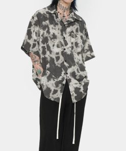 Summer Beach Japanese Short Sleeve Men Loose-fitting Retro Hong Kong Style Printed Shirt