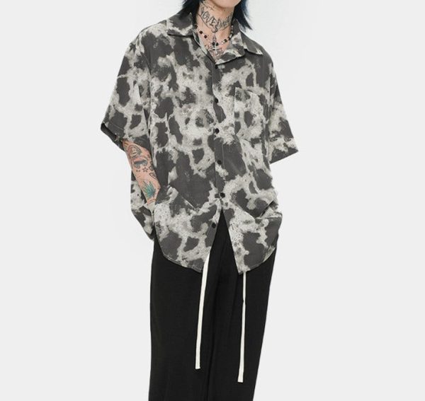 Summer Beach Japanese Short Sleeve Men Loose-fitting Retro Hong Kong Style Printed Shirt