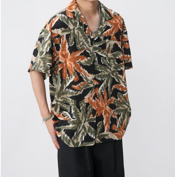 New Loose Retro Color Hong Kong Style Short Sleeve Suit Collar Shirt