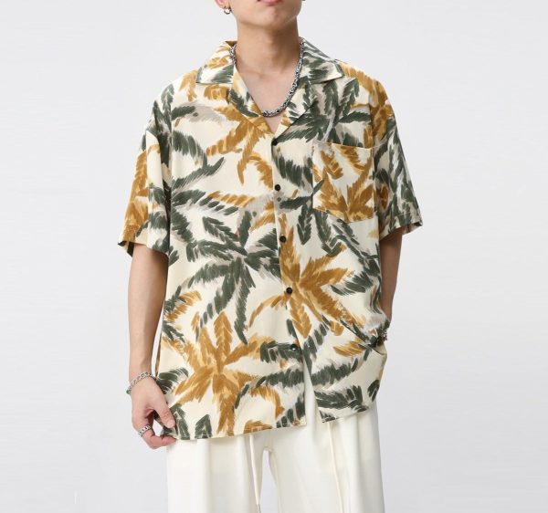 New Loose Retro Color Hong Kong Style Short Sleeve Suit Collar Shirt