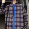 Men's Korean style loose plaid shirt jacket