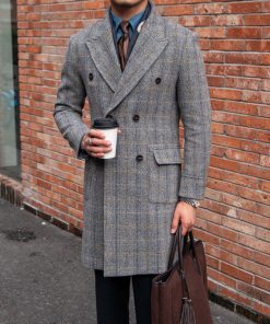 Retro High-quality Wool Plaid Polo Coat