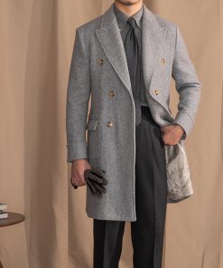 Vintage Men's Wool Herringbone Polo Coat
